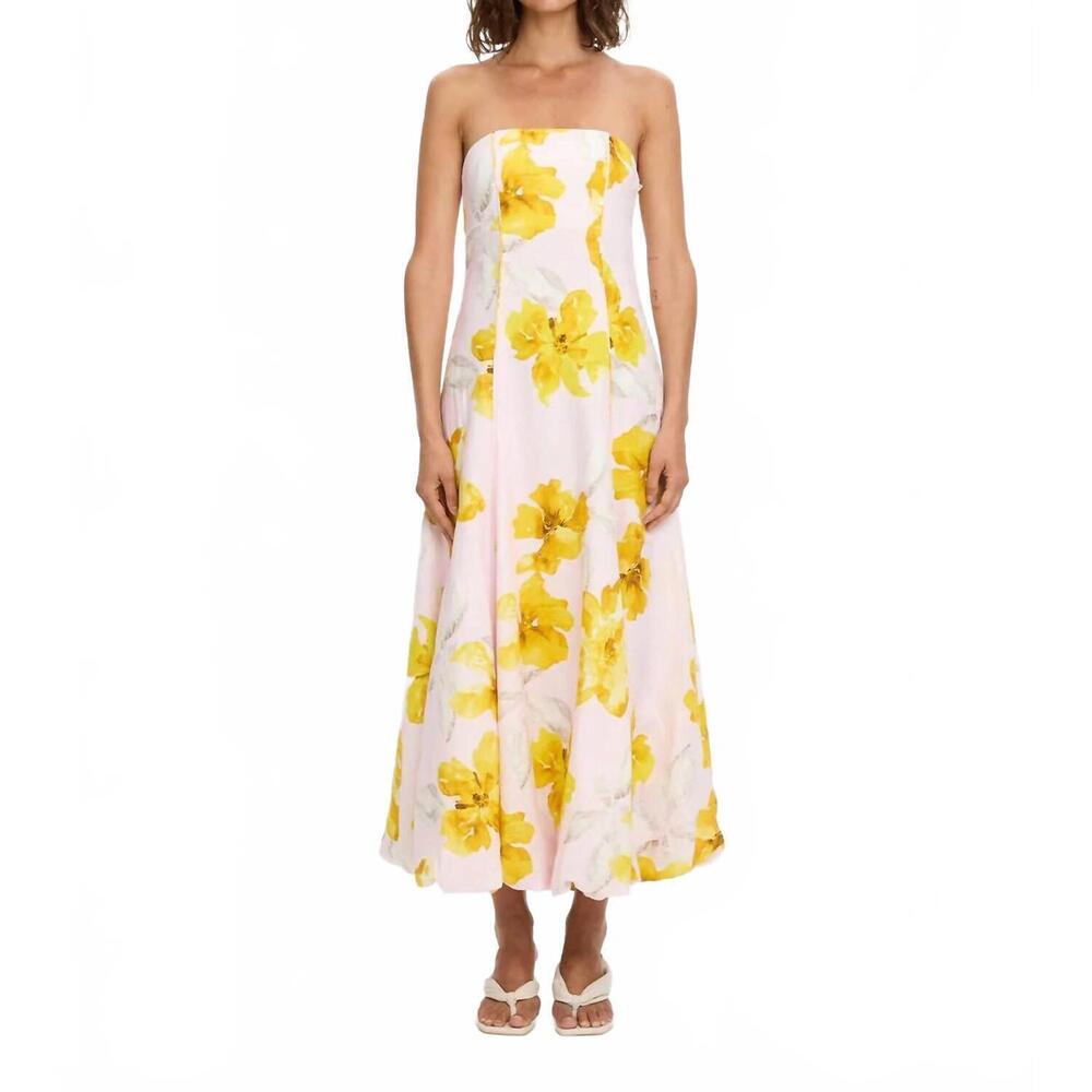 NEW KIVARI francine strapless maxi dress in pink yellow